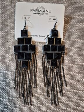 Park Lane Black Pyramid Fringe Drop Earrings